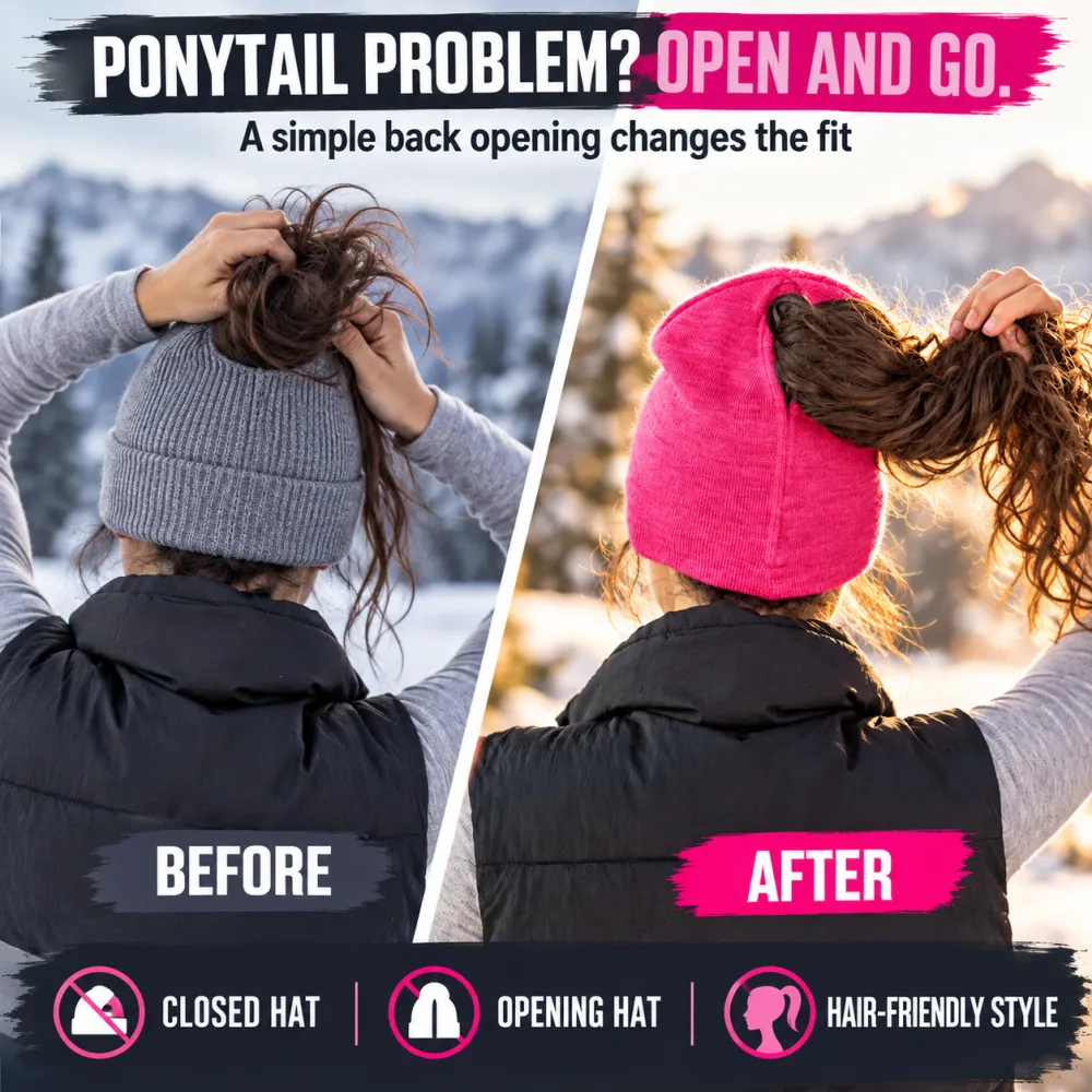 Knit Beanie Magnetic Opening Ponytail Hat Wool Beanie Pull-On Hat Auto Magnetic Hat