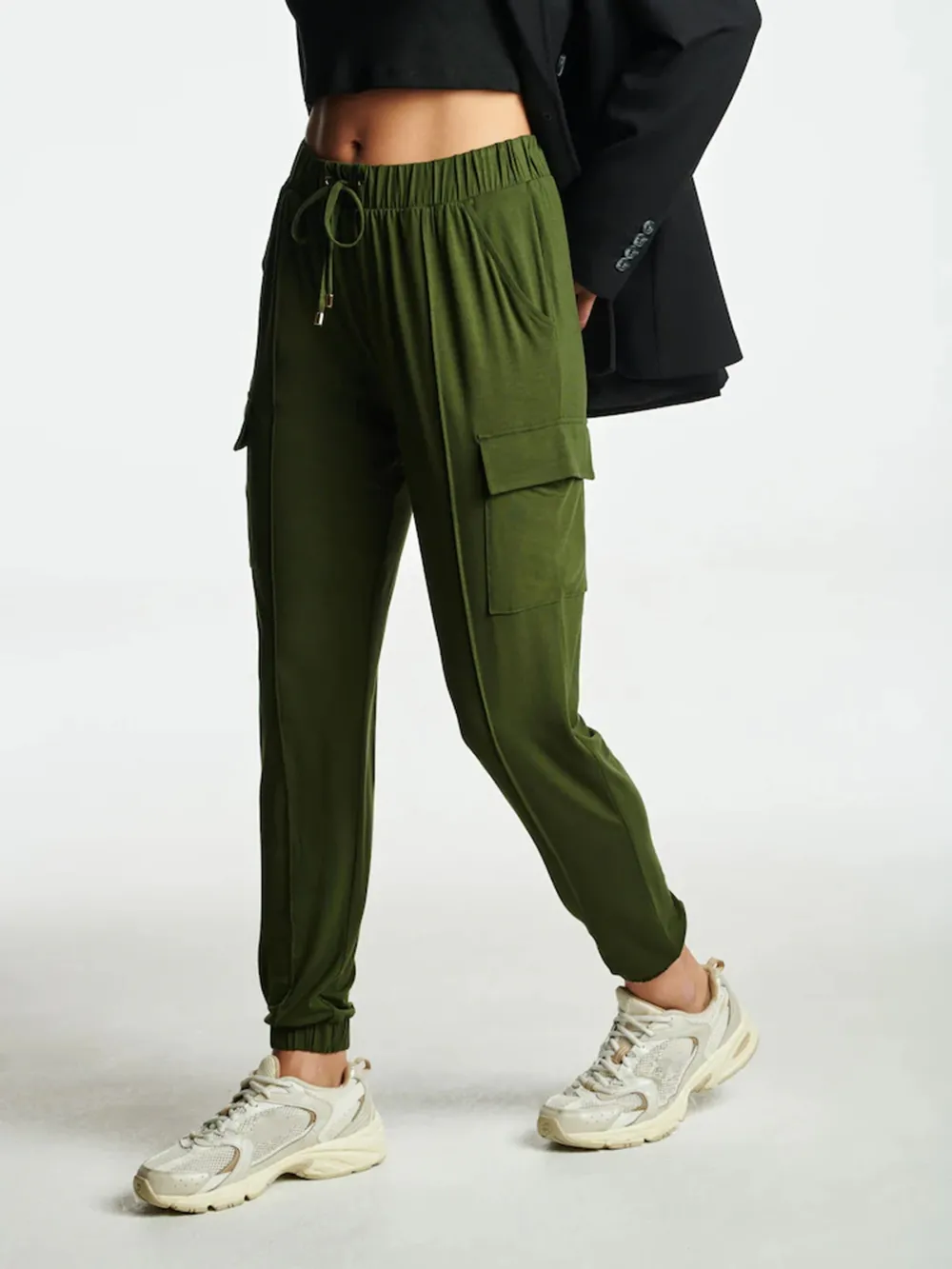Solid Color Tapered Leg Workout Pants