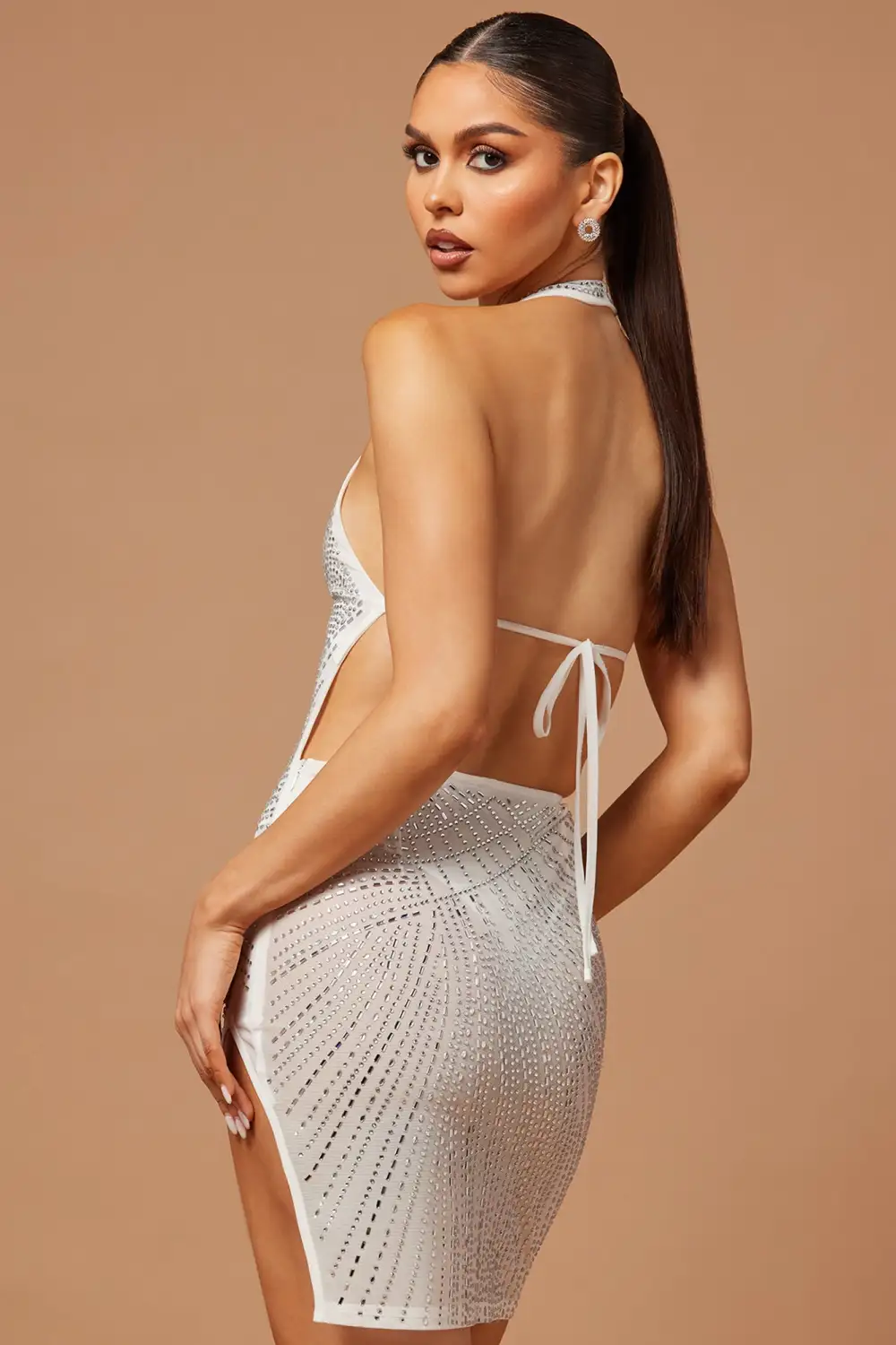 The Sol Embellished Mini Dress - White