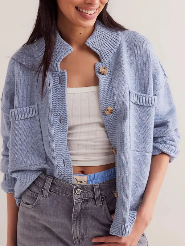 Knit Upright Collar Cardigan