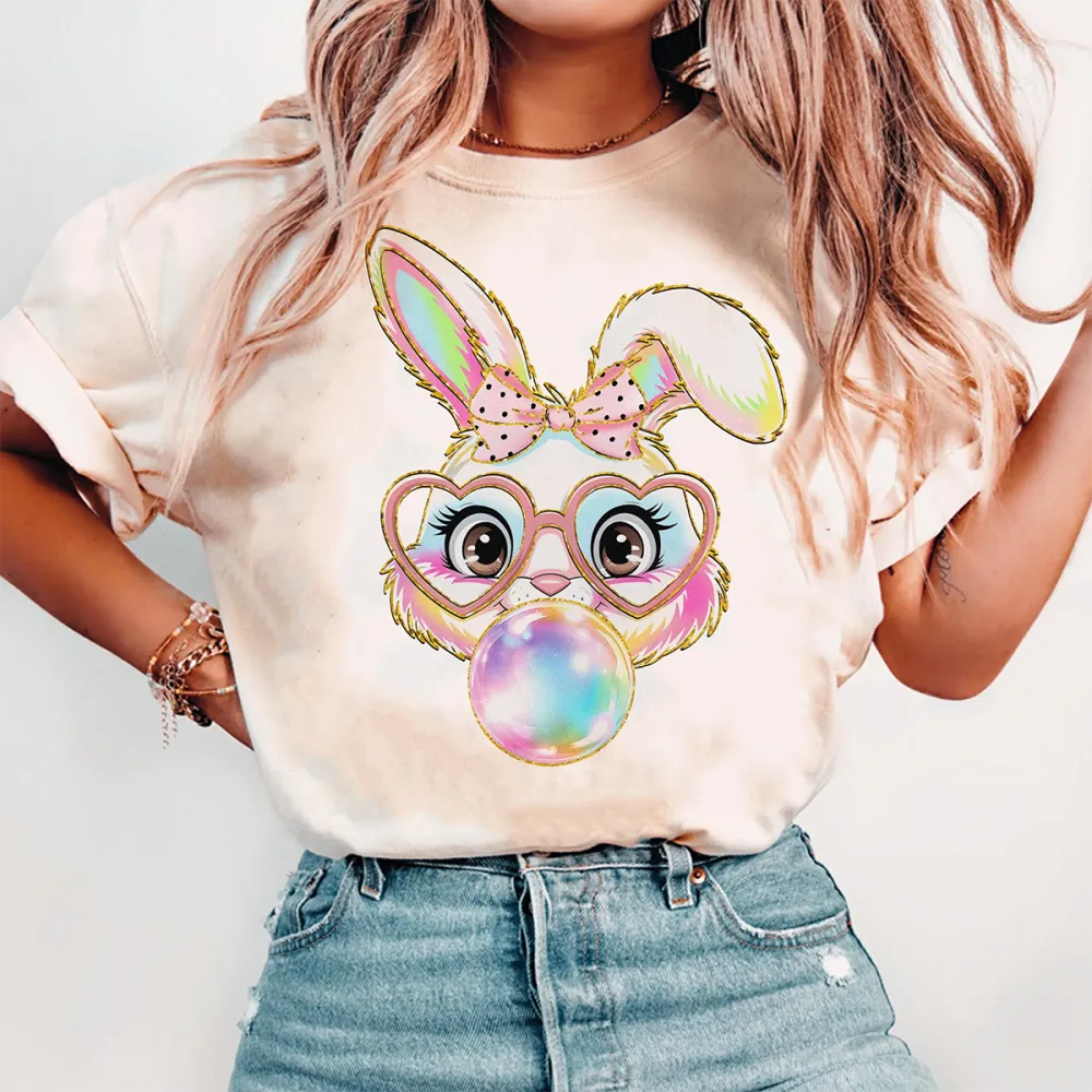 Bunny Printed Round Neck Short Sleeve T-Shirt