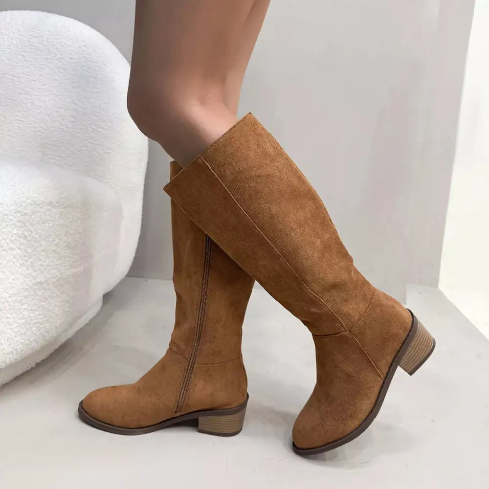 Side-Zip Closure Suede Knee High Boots