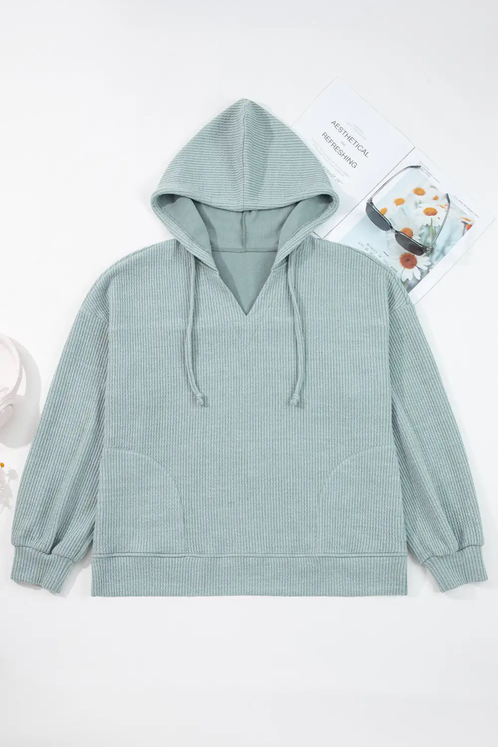 Ribbed Drop Shoulder Hoodie