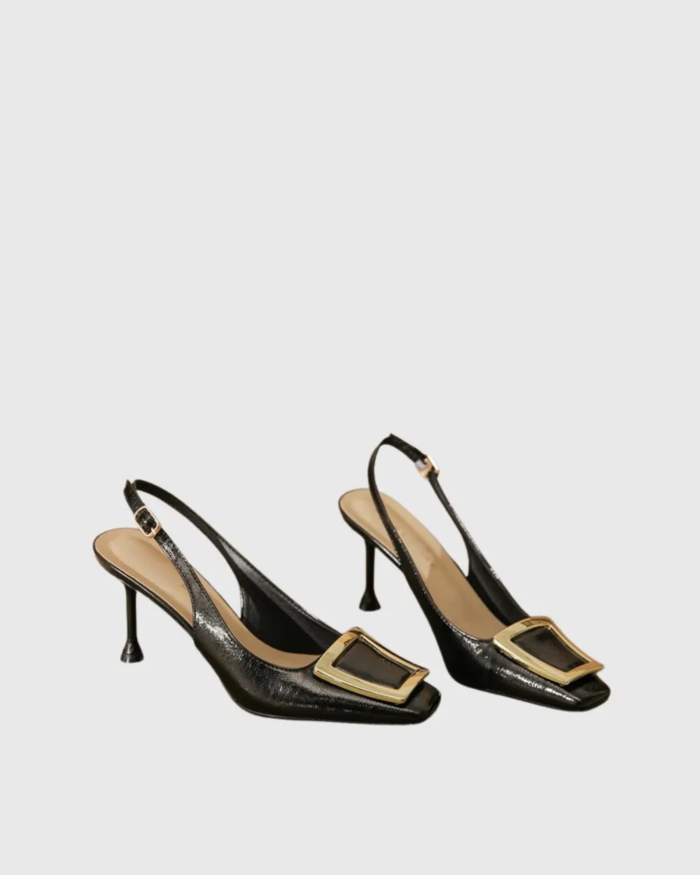 Metal Buckle Slingback Pumps in Black