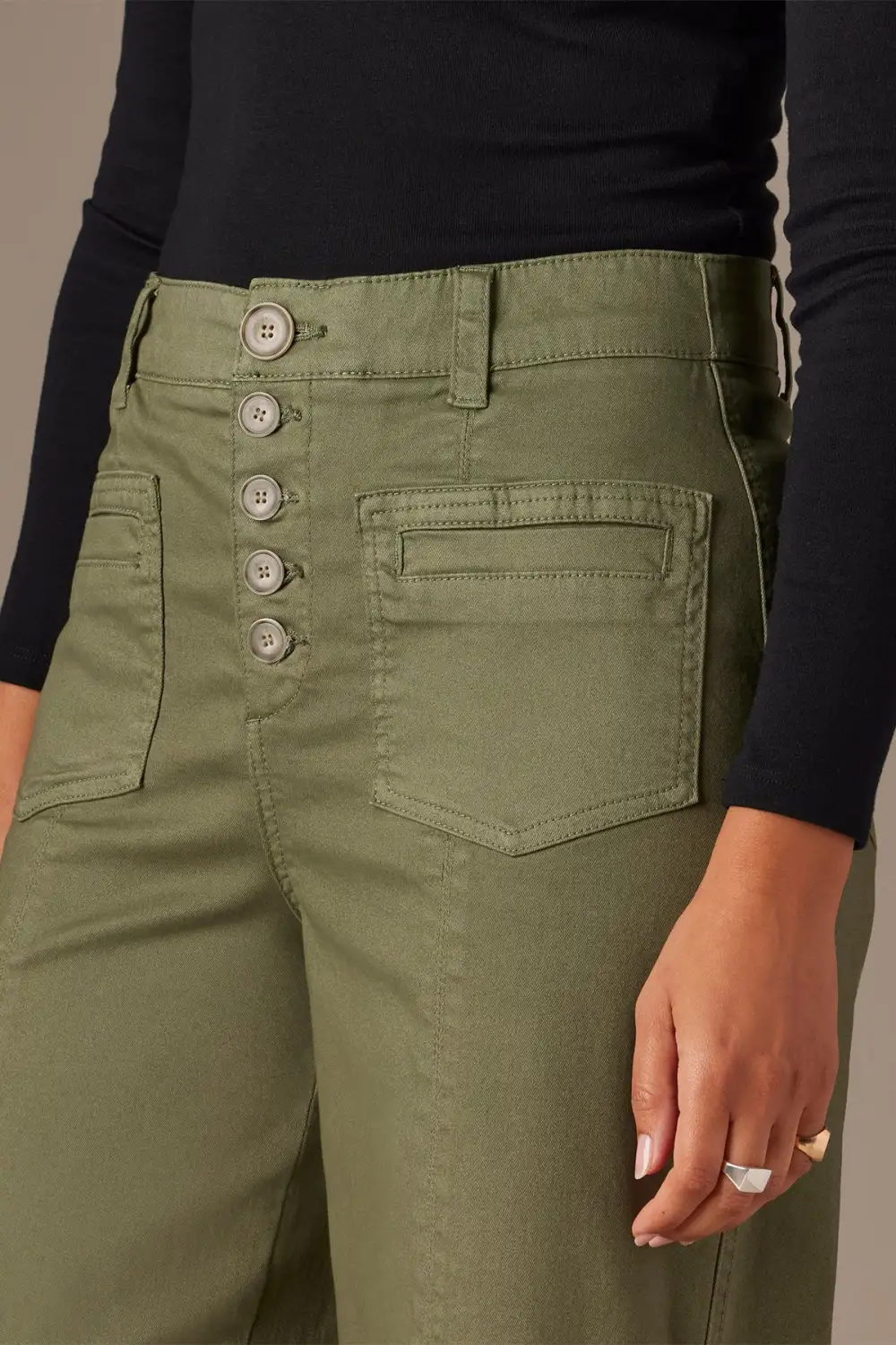 Petite Button Fly Wide Leg Pants