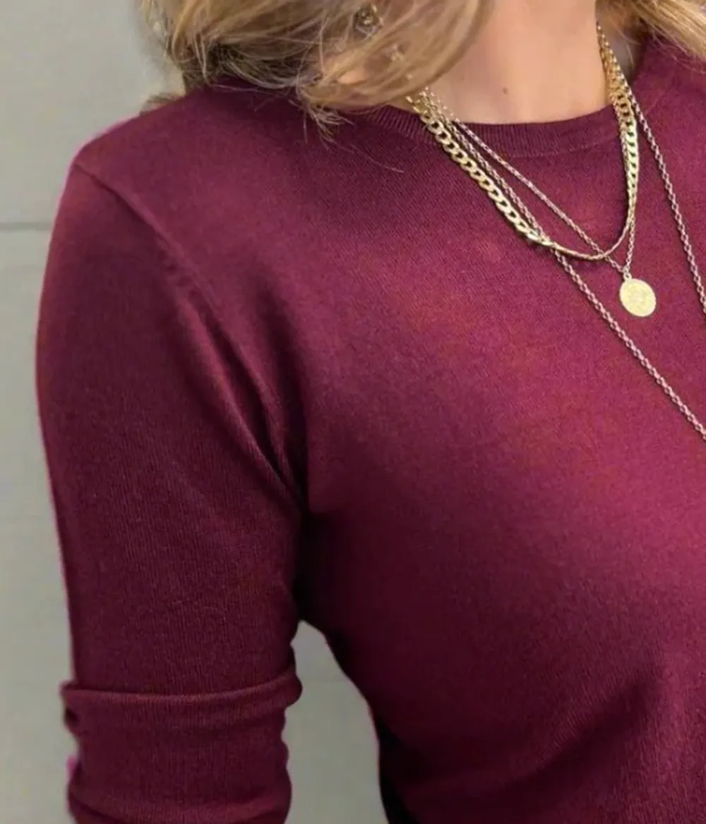 Burgundy Fine Knit Button Cuff Jumper