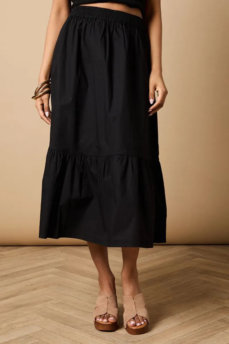 Casual Style Petite Poplin Black Skirt