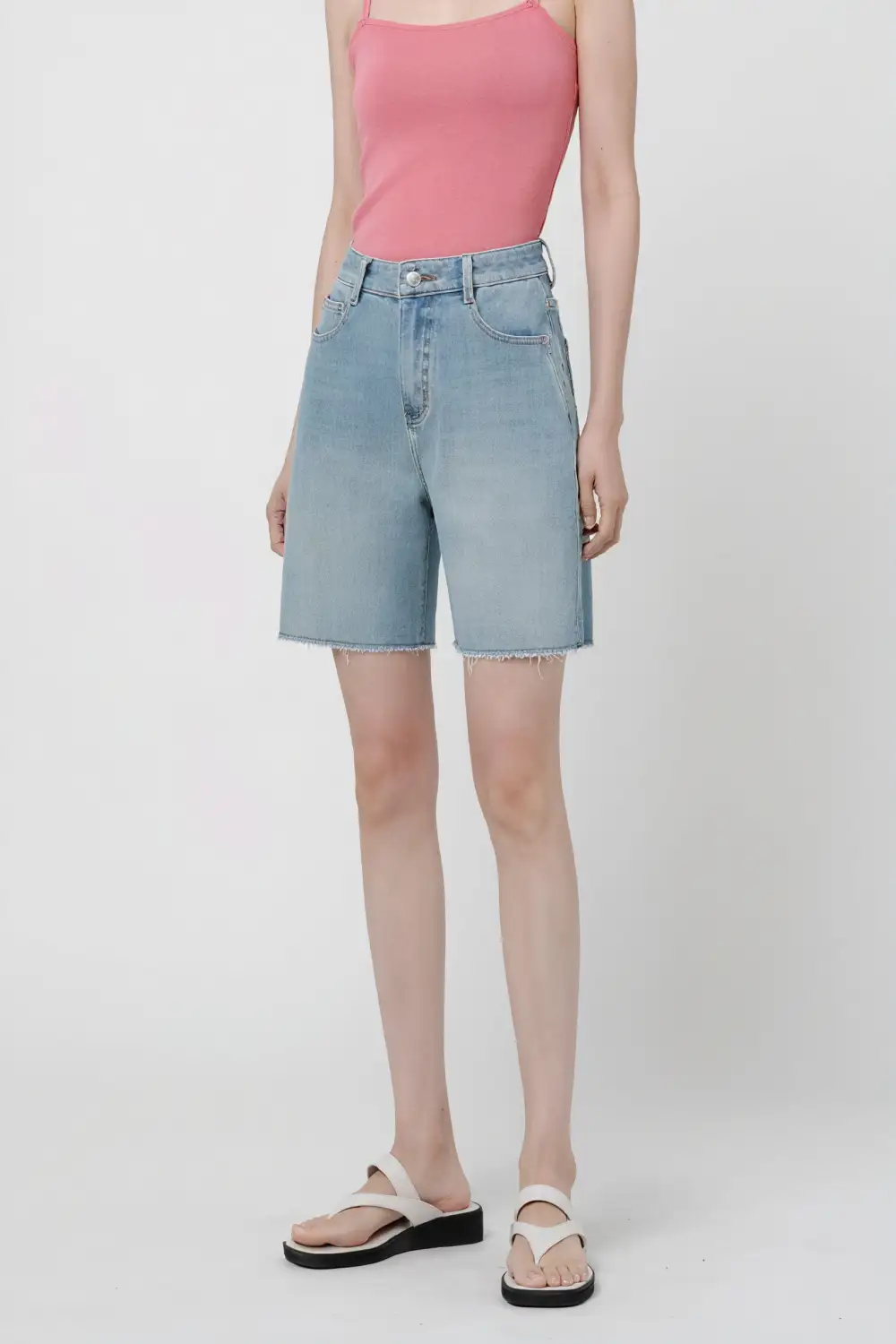 Washed Straight Leg Denim Shorts