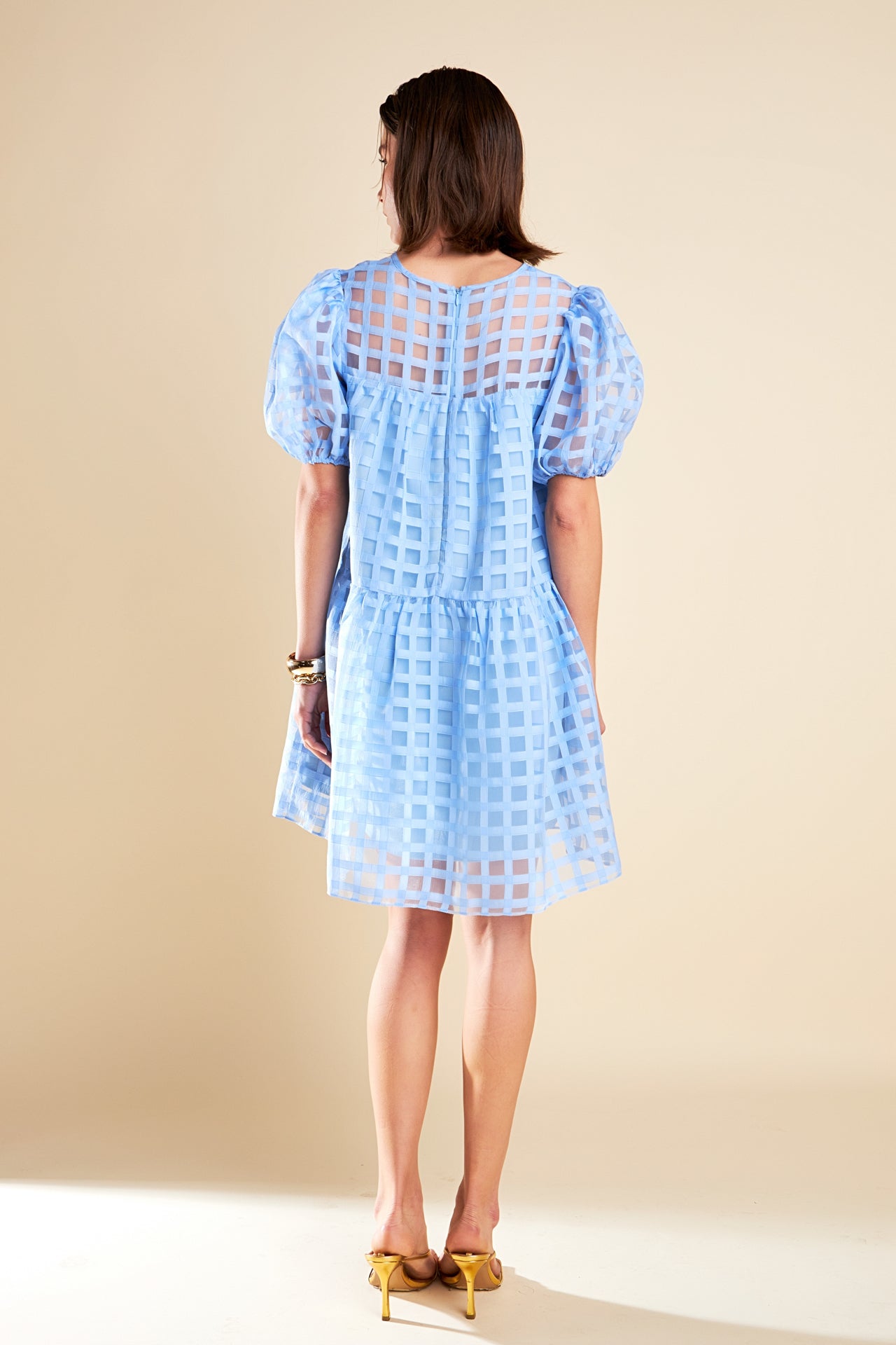 Gridded Organza Mini Dress