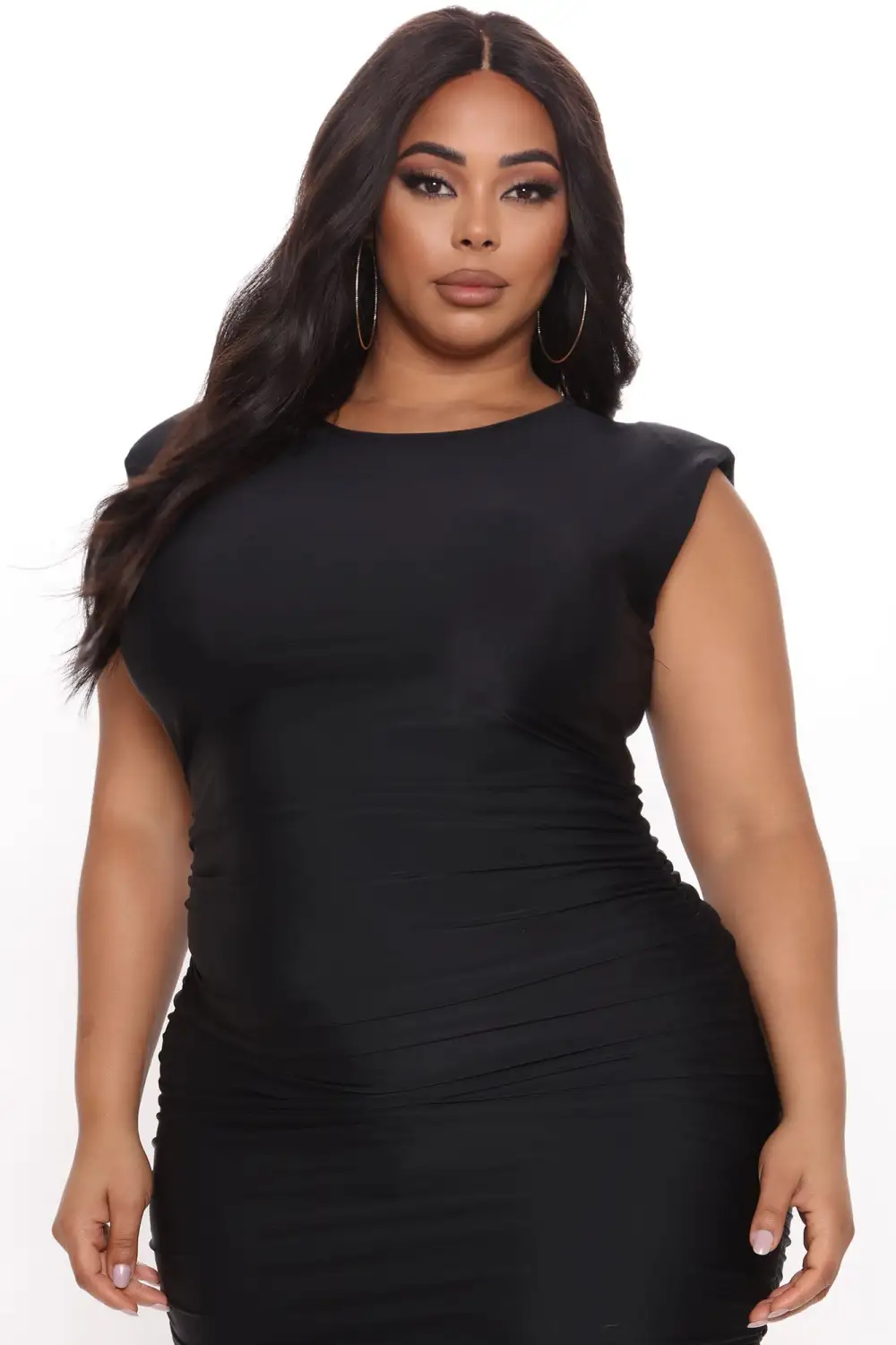 Bold Moves Shoulder Pad Midi Dress - Black