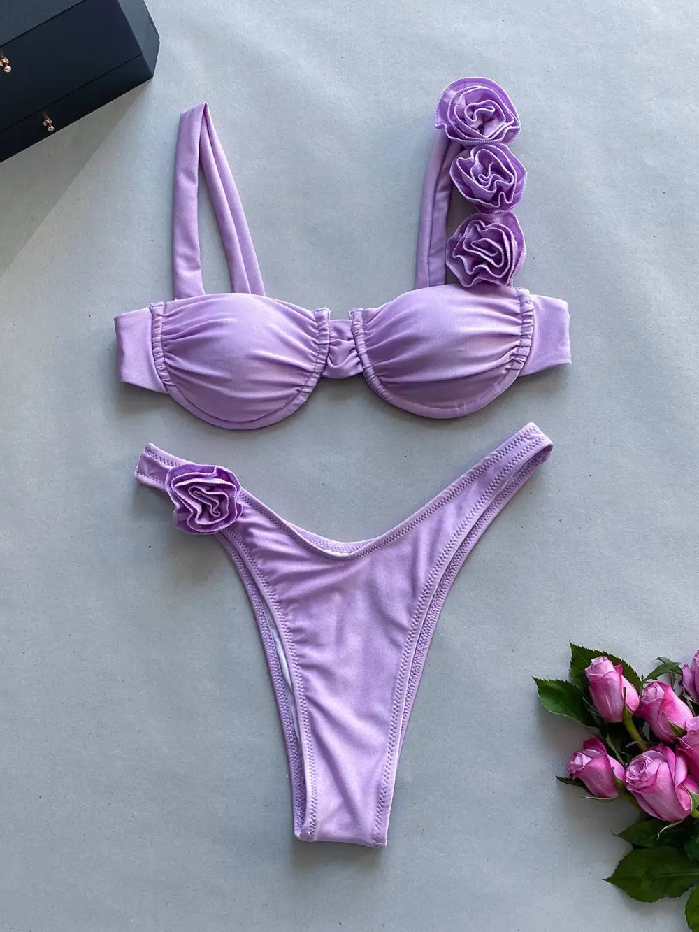 Textured Flower Bikini Swimsuit