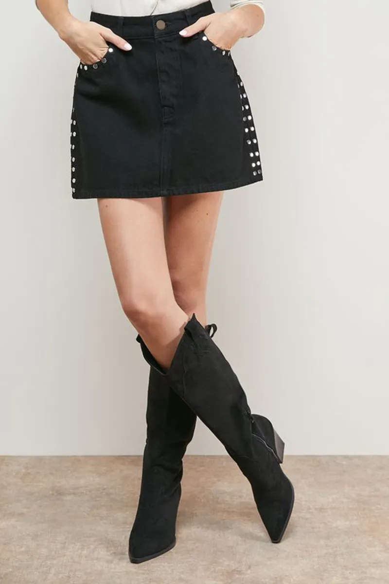 Casual Style Trim Denim Mini Skirt