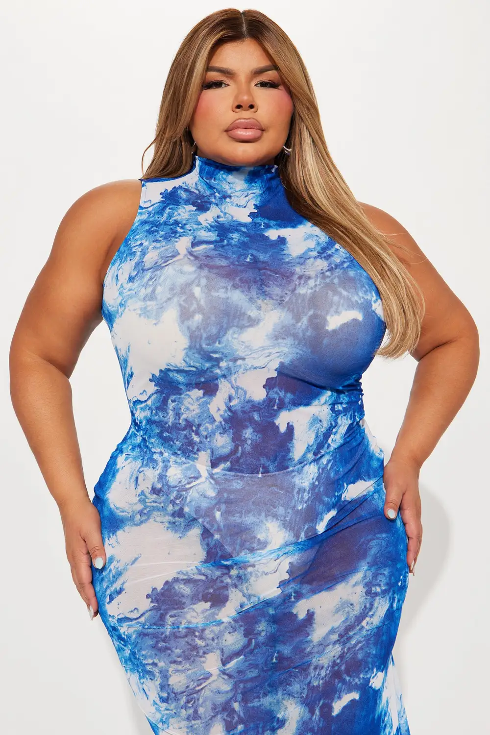 Chasing Waterfalls Mesh Maxi Dress - Blue/combo