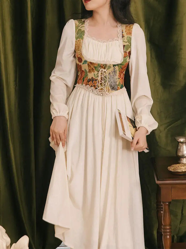 Floral Corset Victorian Maxi Dress