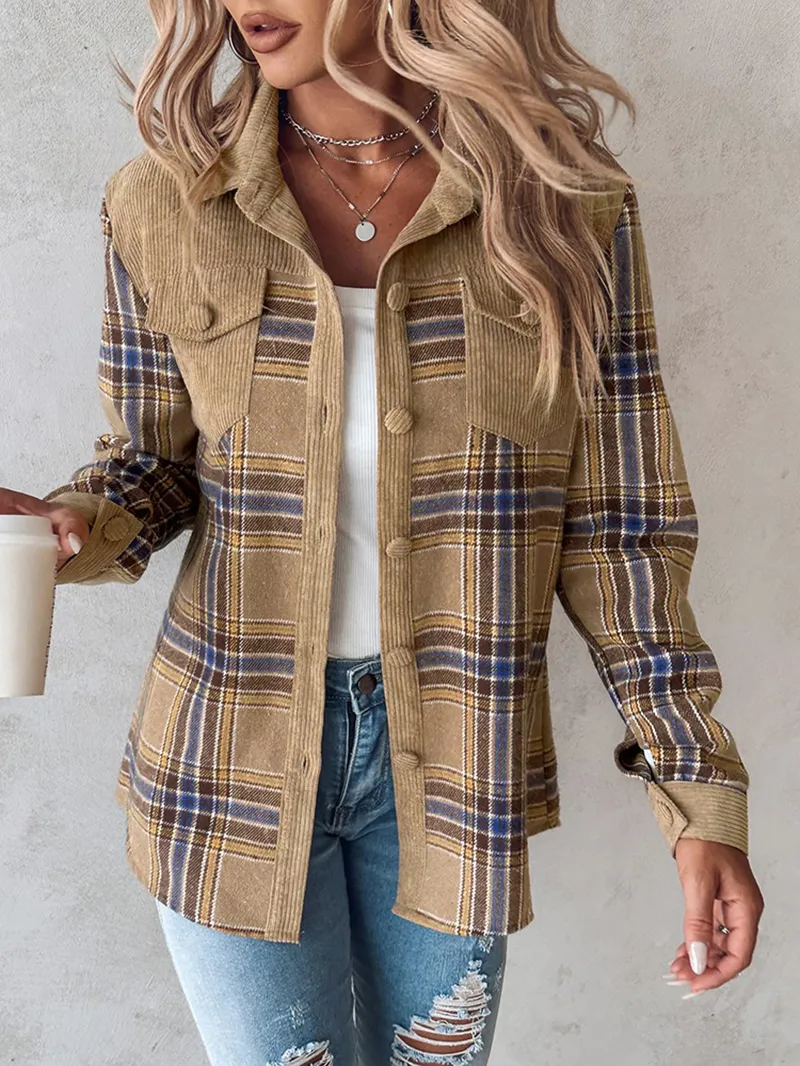 Women's Corduroy Plaid Single Breasted Jacket