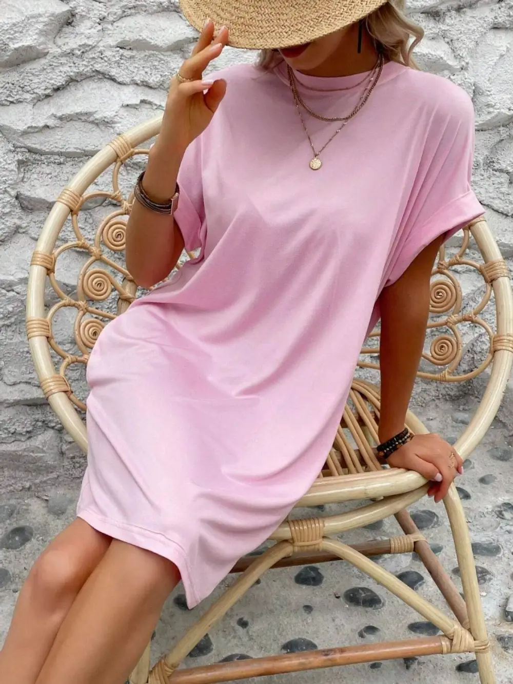 Relaxed Round Neck Short Sleeve Mini Dress
