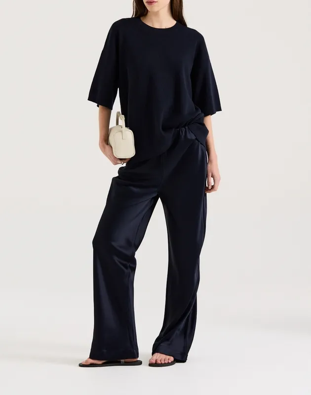 Navy Relaxed Knit T-Shirt