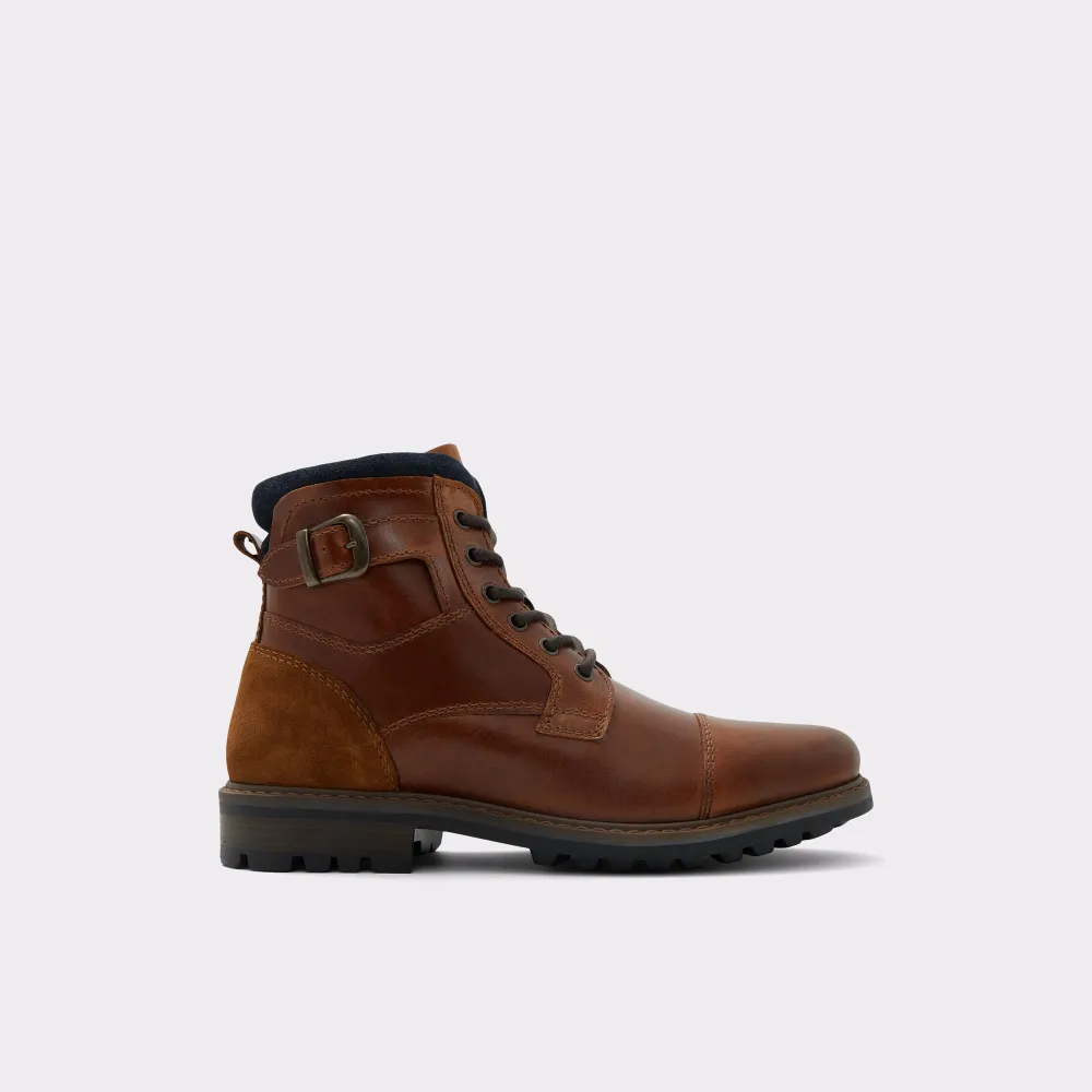 Low Heel Cognac Buckle Lace-Up Men's Ankle Boots