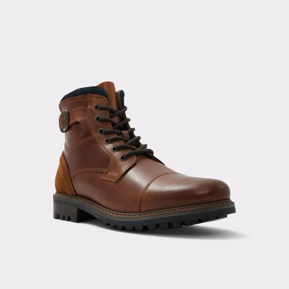 Low Heel Cognac Buckle Lace-Up Men's Ankle Boots