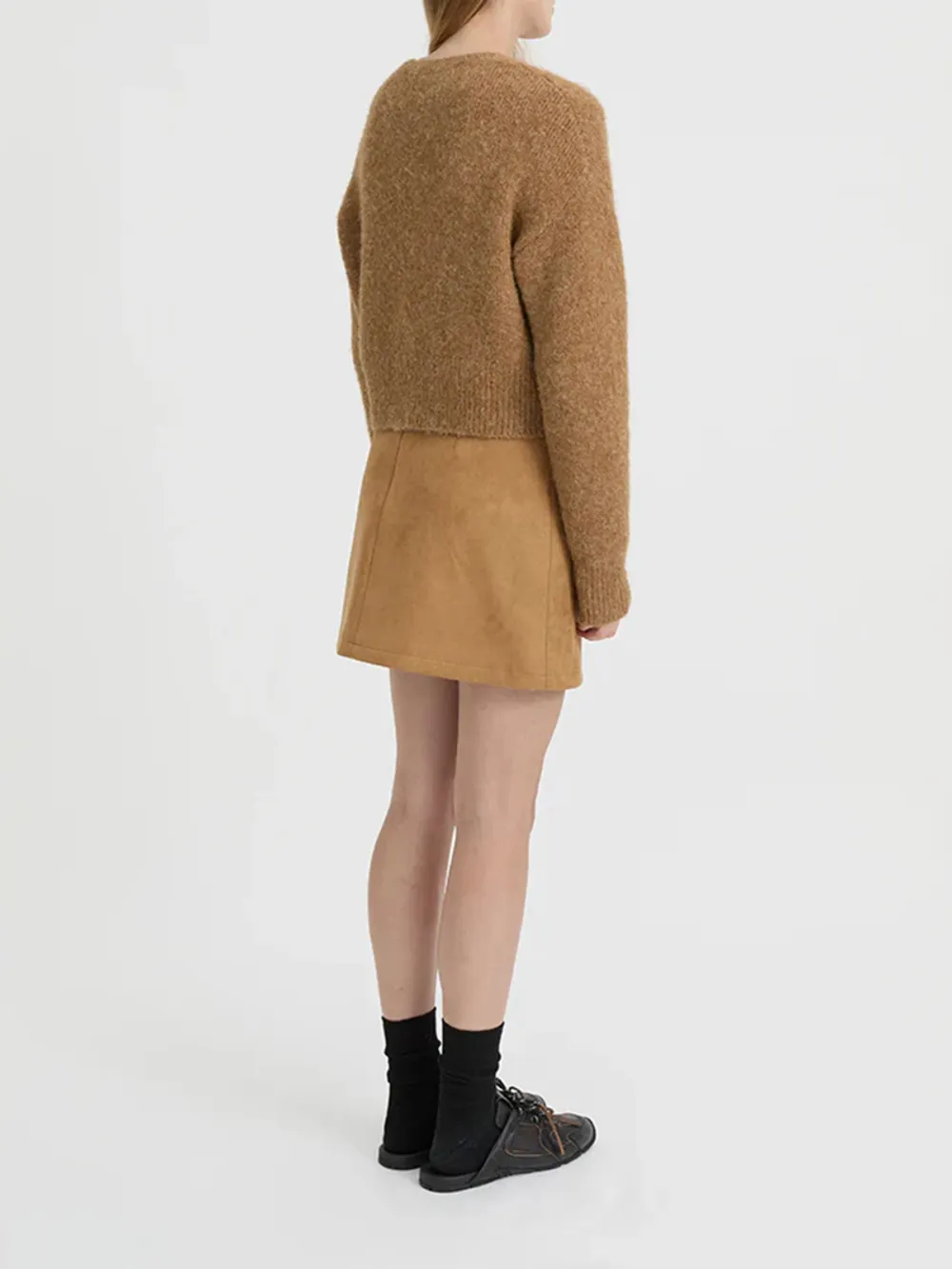 Casual Style Crew Neck Cardigan Camel
