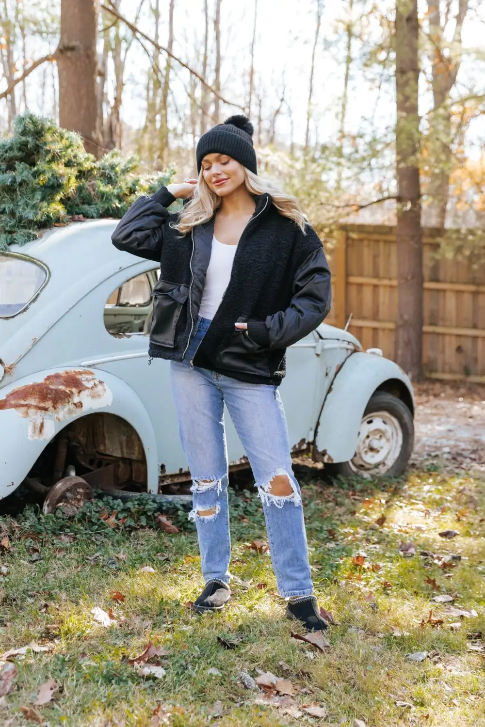 Black Reversible Faux Fur Puffer Jacket