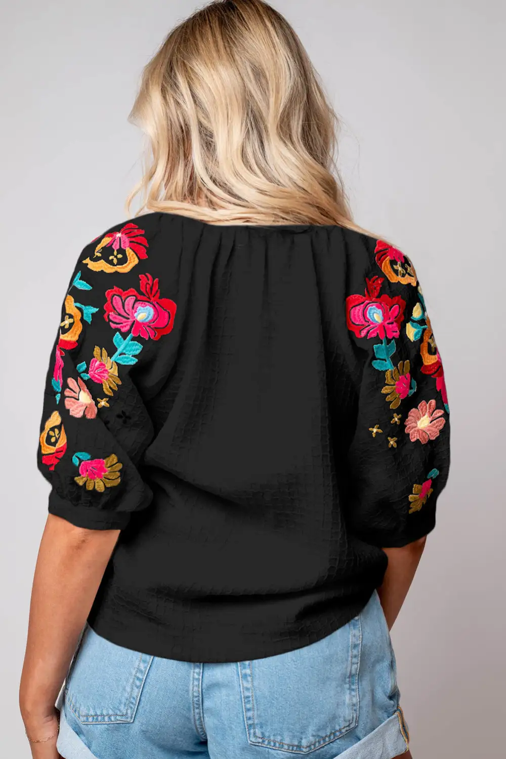 Softly Styled Floral Embroidered Textured Blouse