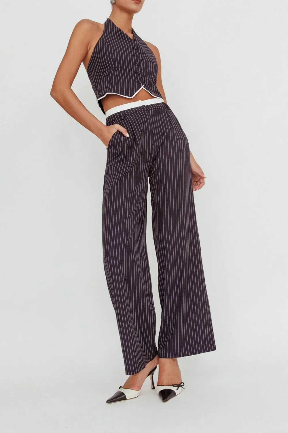 Creative Double Waist Loose Striped Trousers