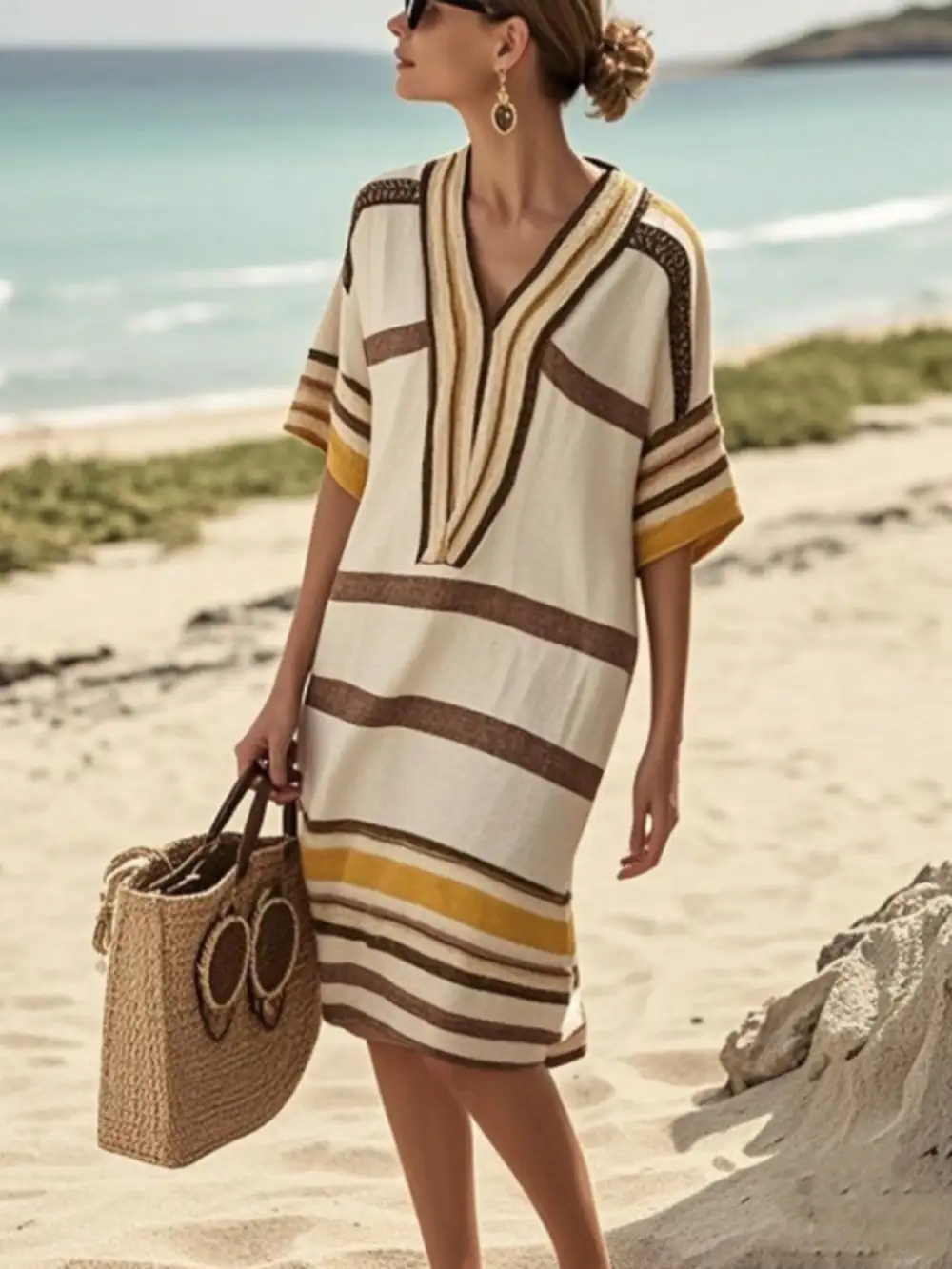 Striped Short Sleeve Midi Dress