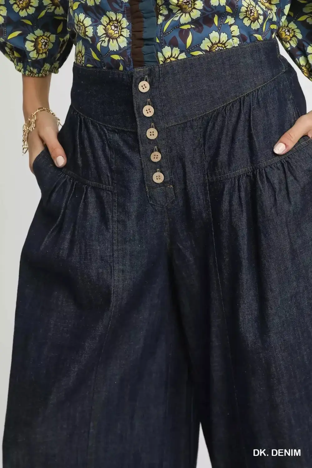 Washed Wide Leg Button Front Culottes Pants