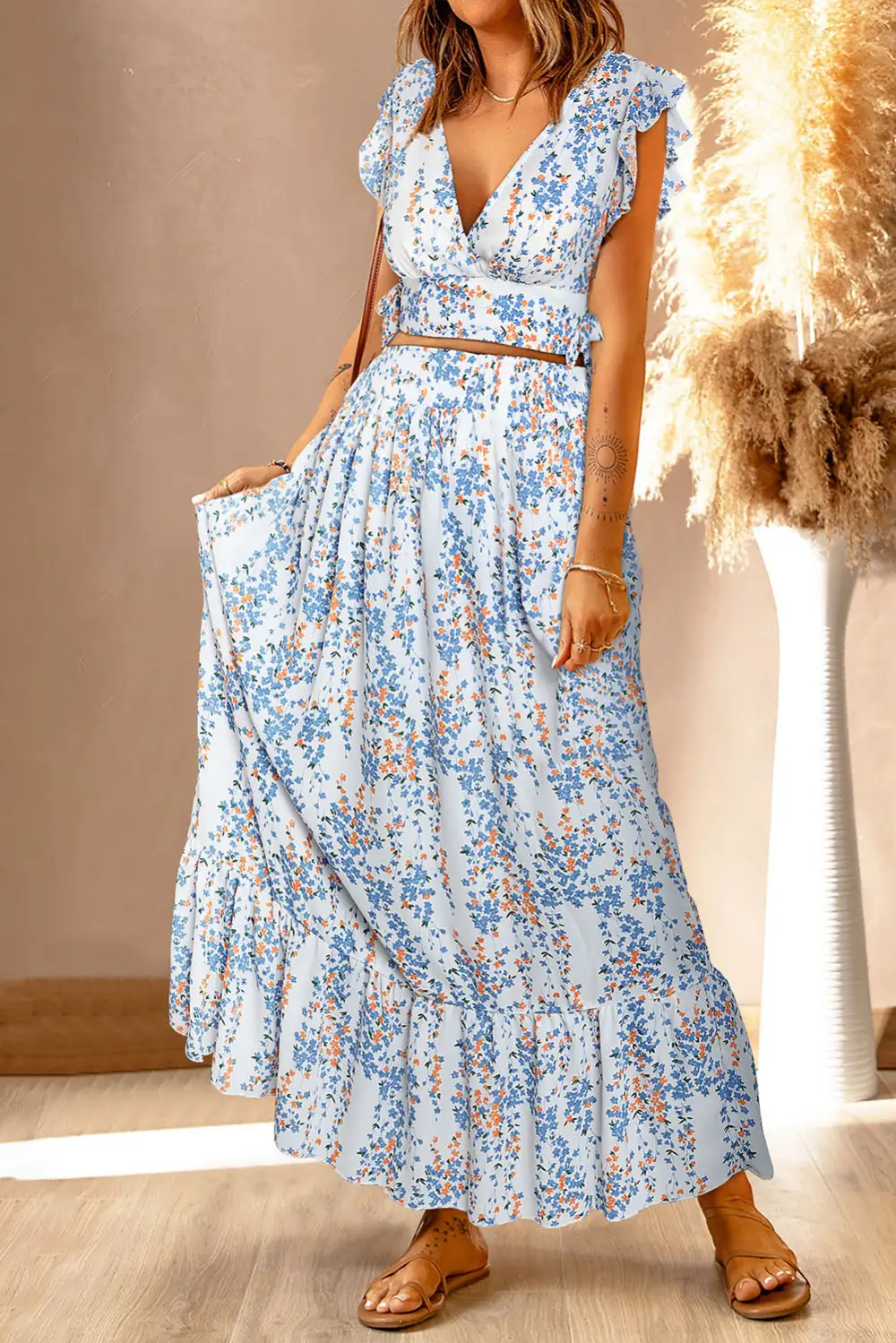 Artful Maxi Floral Ruffle Set