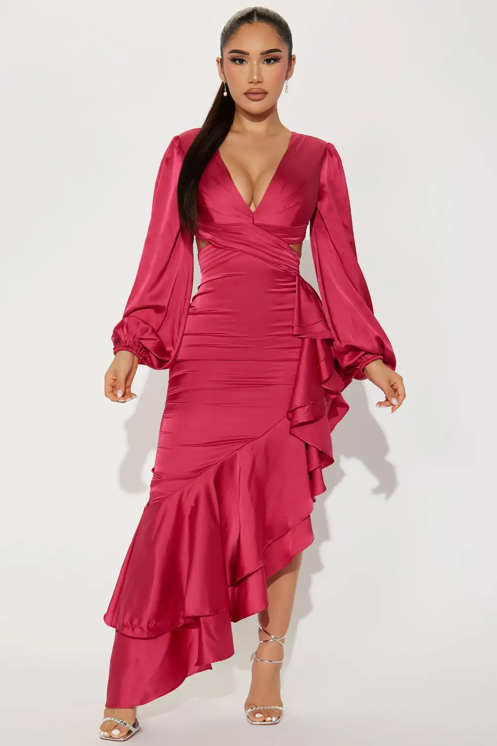 London Ruffle Maxi Dress - Raspberry