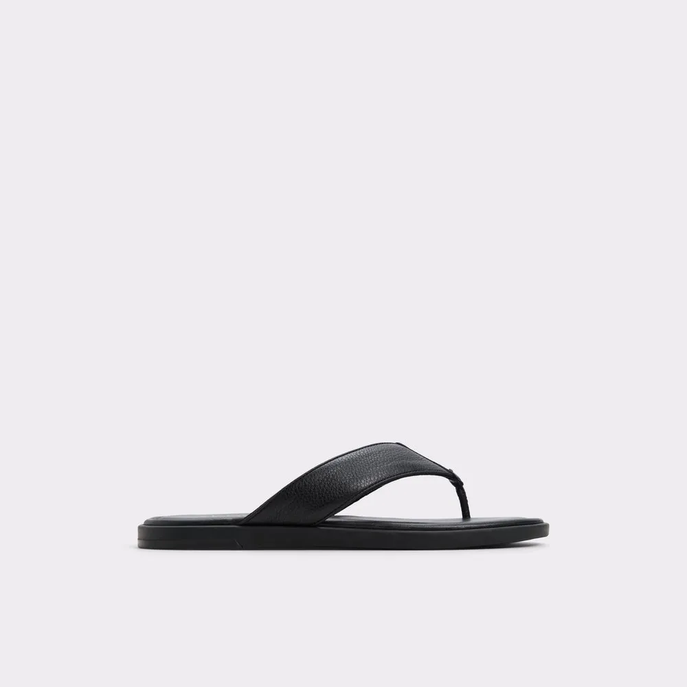 Open Toe Black Pebbled Leather Flip Flops
