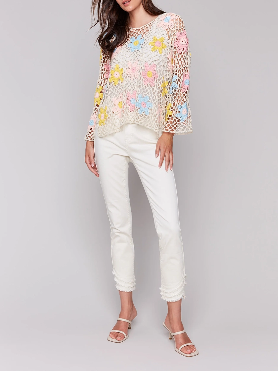 Lively Artistic Floral Women's Hollow Blouse