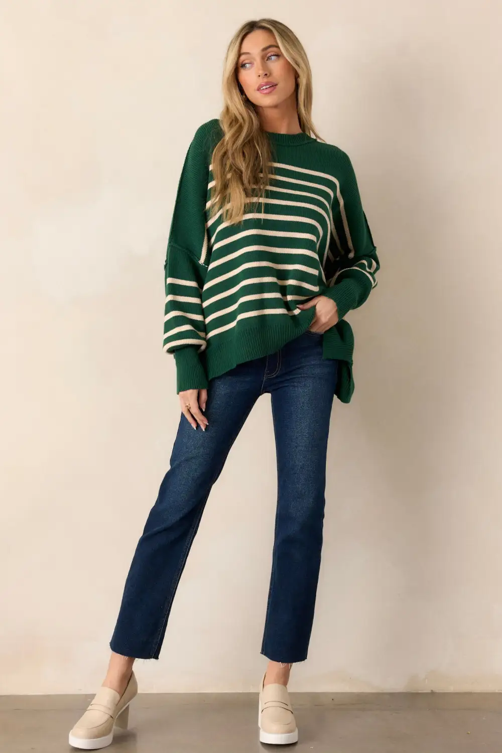 Whispering Woods Hunter Green Stripe Knit Sweater