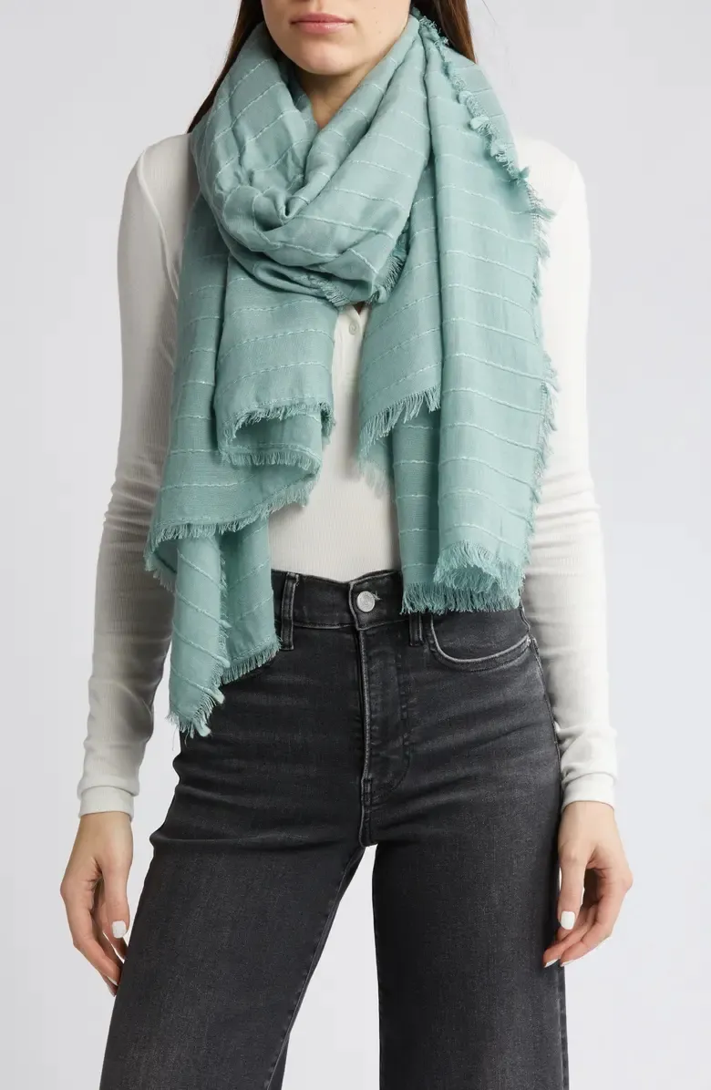 Textured Stripe Fringe Trim Scarf