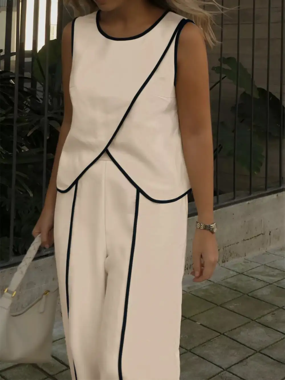 Wide Leg Contrast Jumpsuit