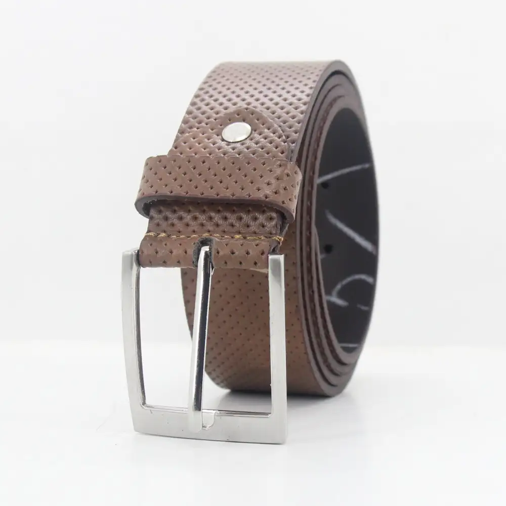 Perforated Metal Buckle Leather Belt