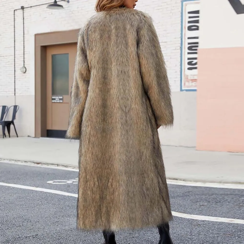 Mzkdieey Womens Faux Fur Warm Winter Coat Luxury Fluffy Parka Jacket Casual Open Front Cardigan Long Coat Outwear Overcoat