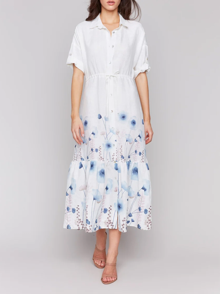 Waist Loose Casual Ladies Lapel Dress