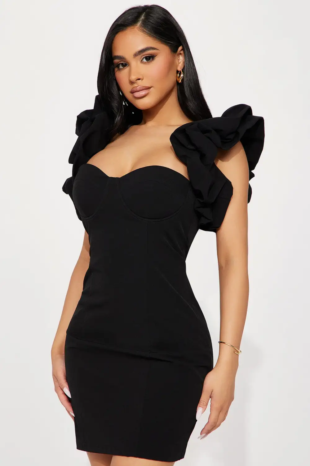 Forever Princess Ruffle Mini Dress - Black