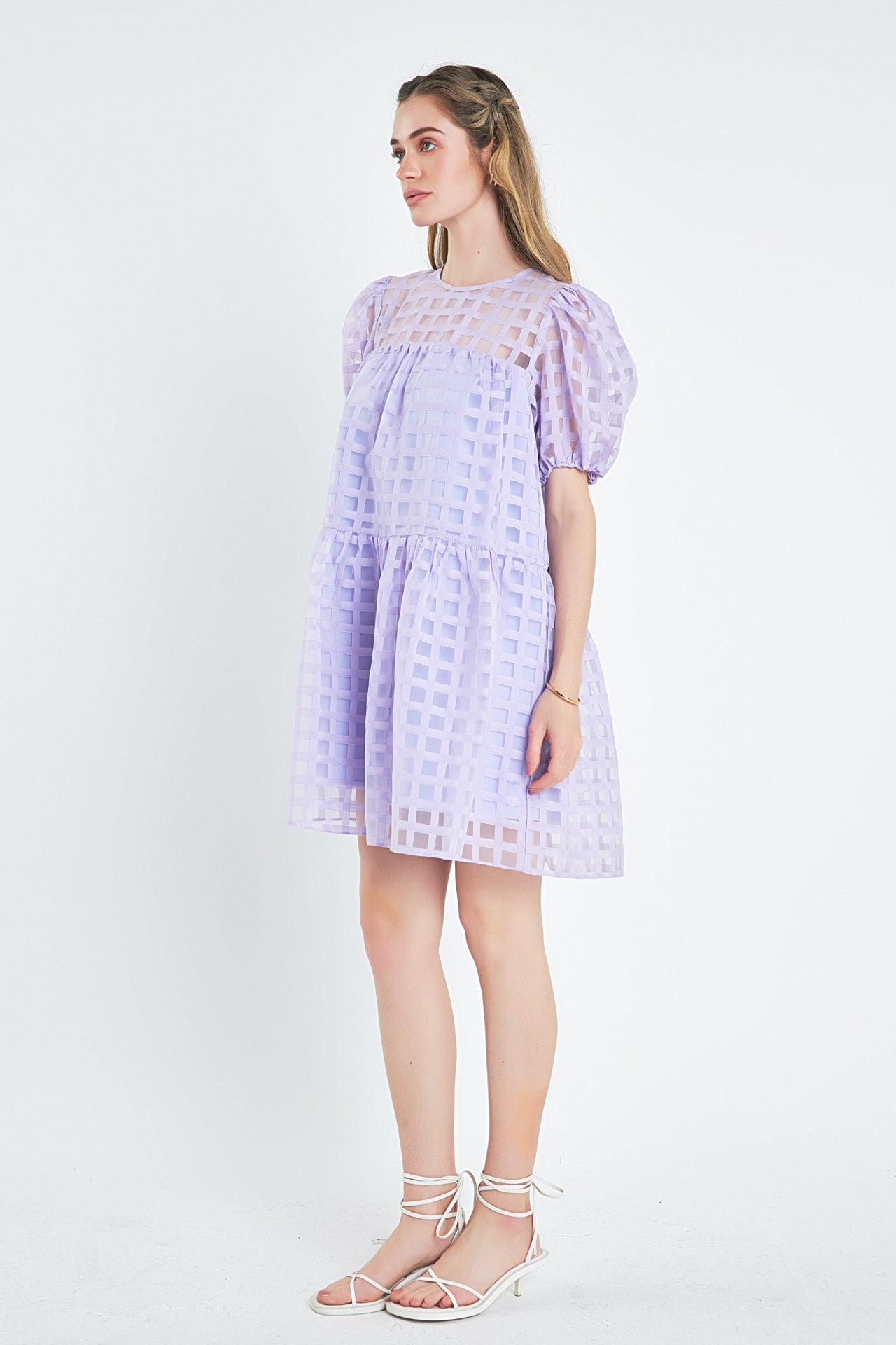 Gridded Organza Mini Dress