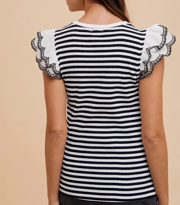 Striped Eyelet Fabric Top