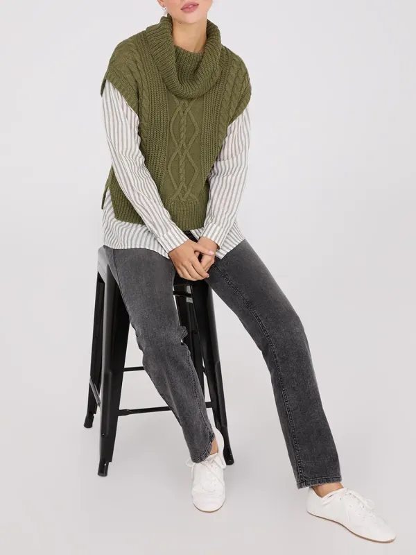 Cable Knit Turtleneck Sweater Vest