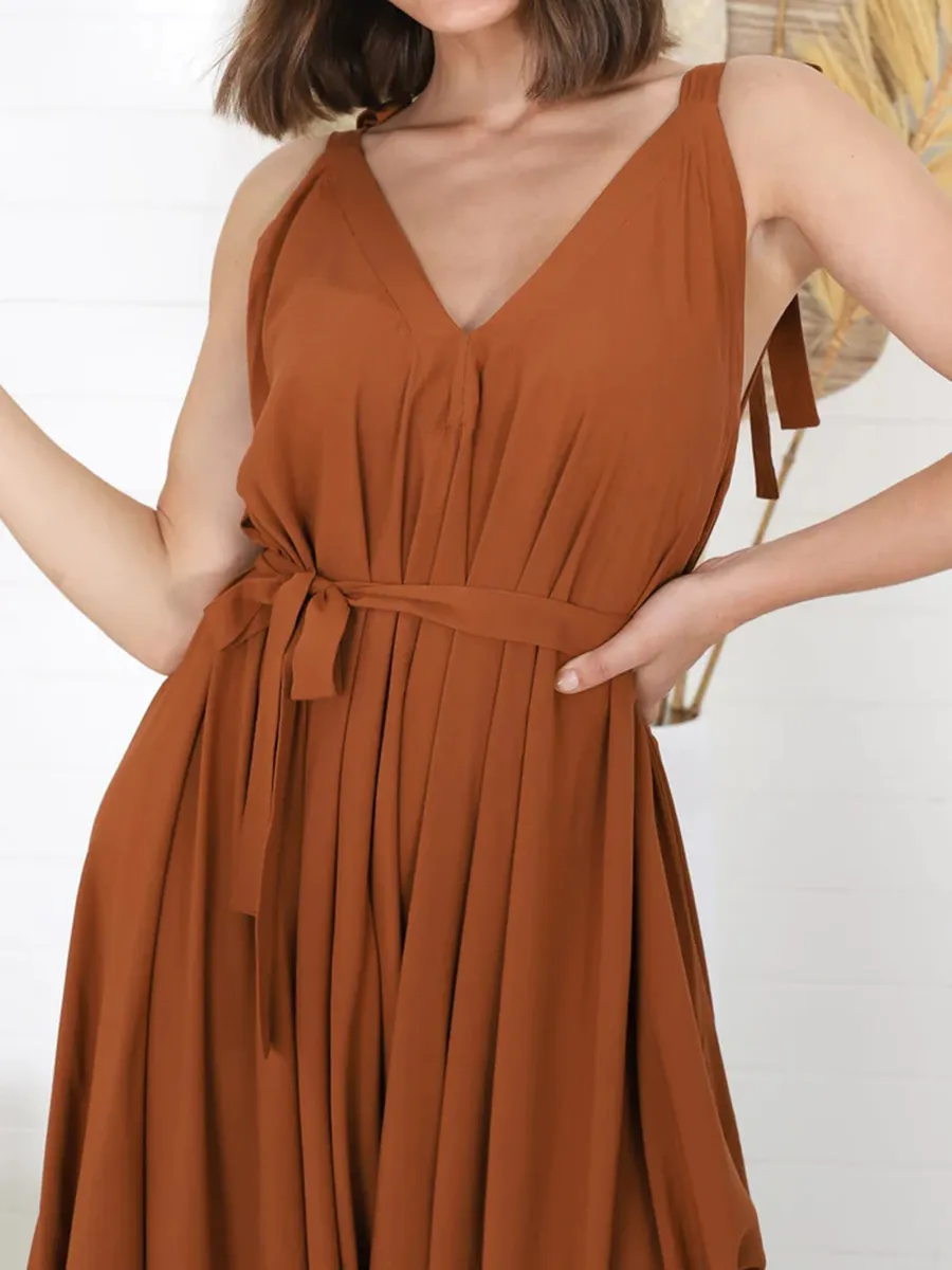 Brown Bohemian broadleg vacation jumpsuit