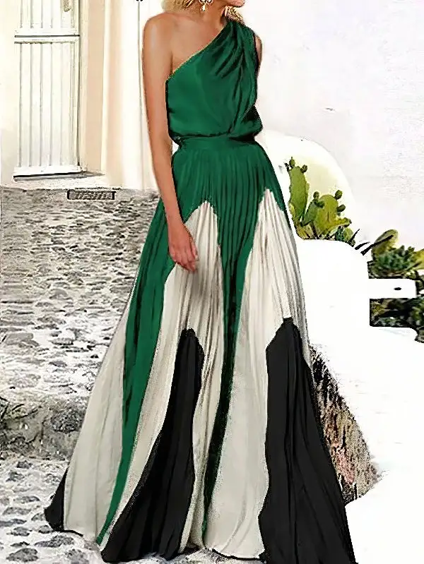 Pleated Printed Sleeveless Maxi Dress