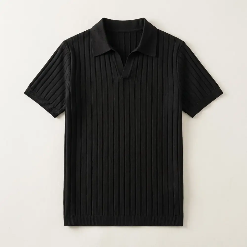 Ribbed Short Sleeve Knit Polo