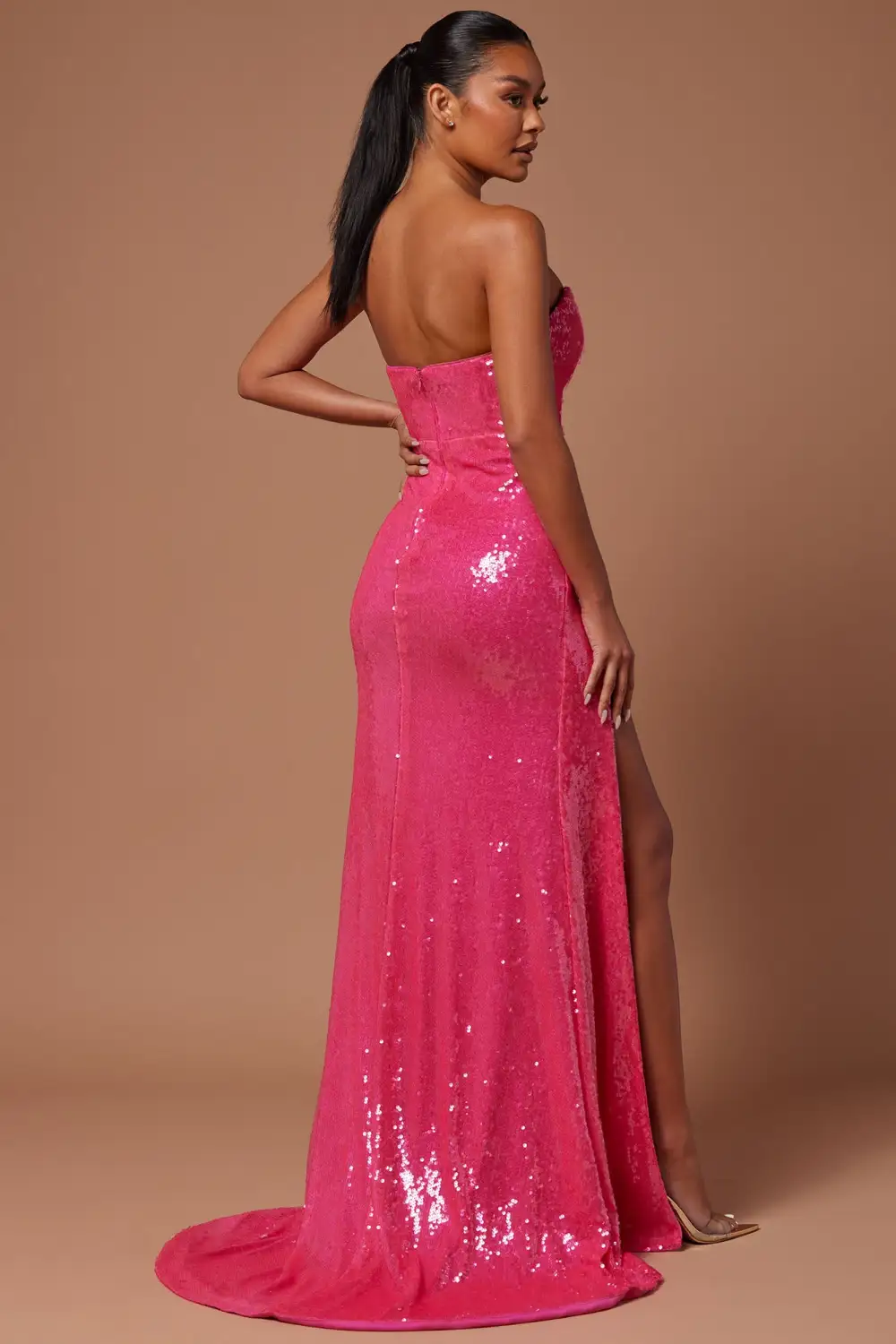 Deana Sequin Gown - Hot Pink