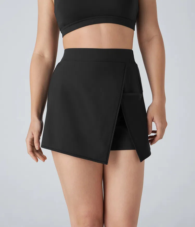 High Waisted Split Contrast Mesh Pocket Mini A Line Quick Dry Tennis Skorts