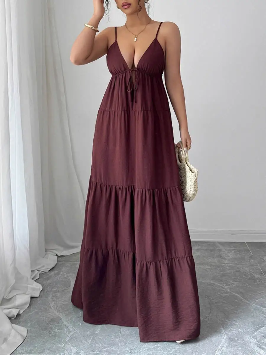 Backless Pleated Sleeveless Neck Maxi Dress