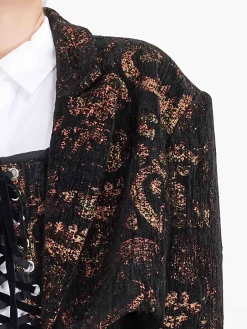Patterned Lace - Up Cropped Cardigan